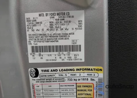 2011 Ford F-150 Lariat z USA, uszkodzony, nr VIN 1FTFW1ET0BFA64766